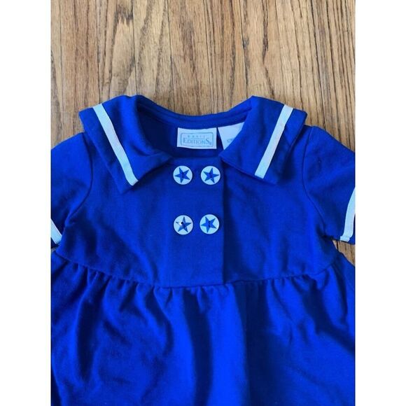 VTG 80s 90s Basic Editions Navy Blue Sailor Dress Nautical Buttons 12 mo Star - Picture 4 of 8